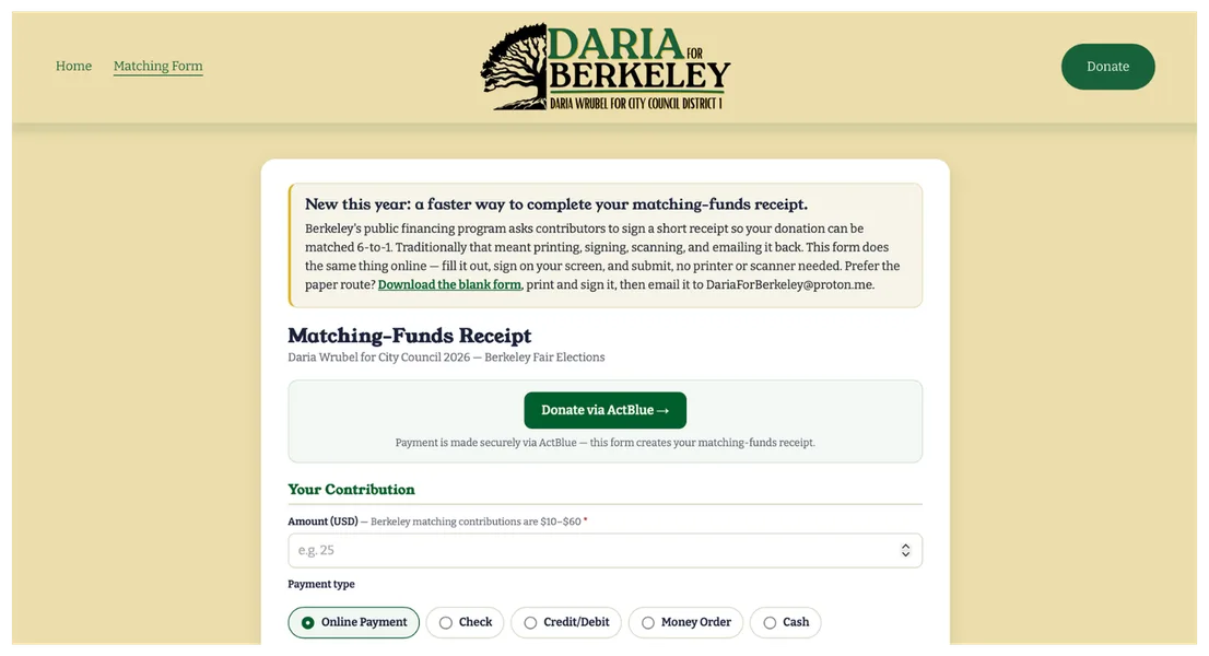 Matching-funds receipt tool
